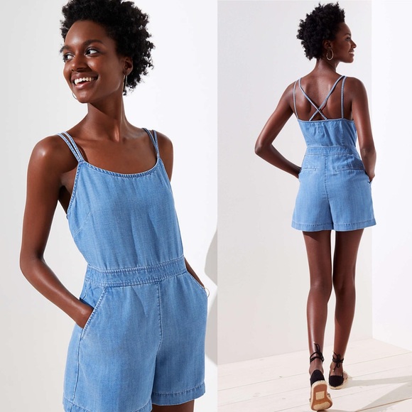 LOFT Pants - Loft Petite Strappy Chambray Romper NWT